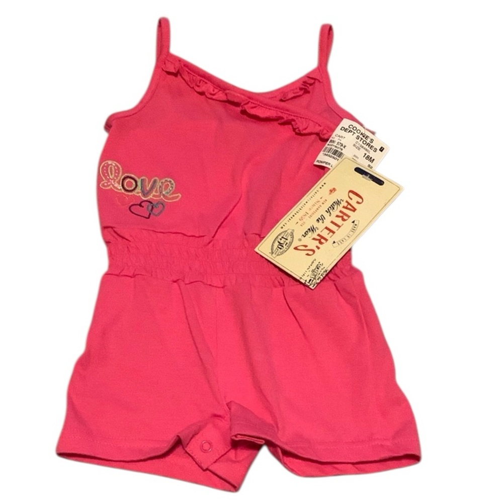 Carter’s Pink Love Romper Short Jumpsuit 18 Months Snaps Ruffles Hearts New